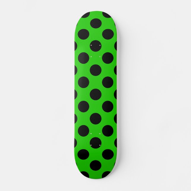 Skateboard Verde e Preto com Grandes Pontos Polka (Frente)