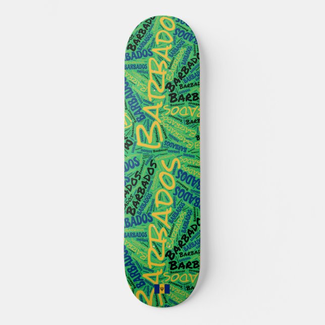 Skateboard Wordcloud Orgulho Nacional de Barbados (Frente)