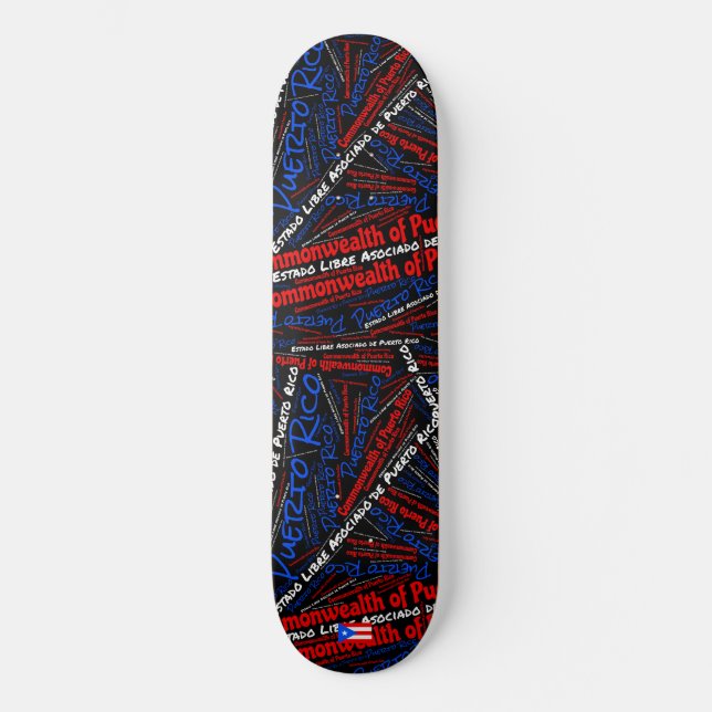 Skateboard Wordcloud Orgulho Nacional de Porto Ric (Frente)