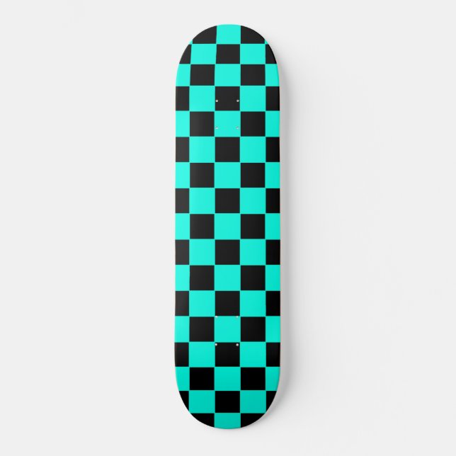 Skateboard Xadrez Azul Céu e Preto Retro (Frente)