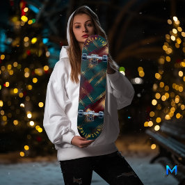 Skateboard Xadrez Burgundy e Dourado