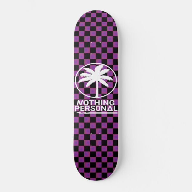 Skateboard Xadrez Gradiente Preto e Roxo (Frente)