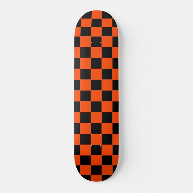 Skateboard Xadrez Laranja e Preto Retro (Frente)