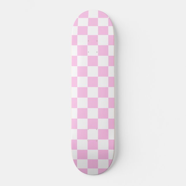Skateboard Xadrez Rosa e Branco Bonito (Frente)