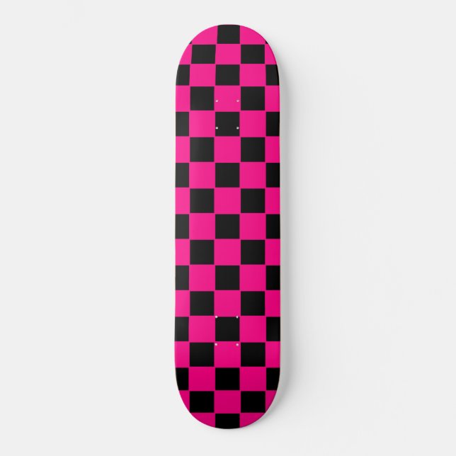 Skateboard Xadrez Rosa e Preto Vintage Retro (Frente)
