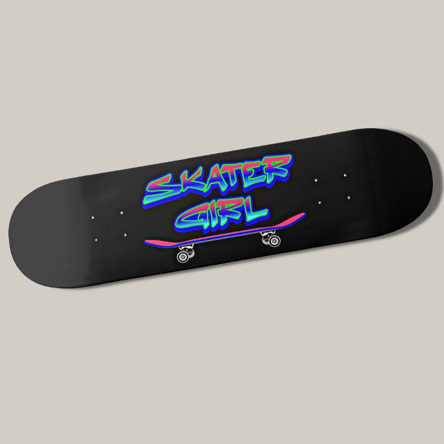 Skater Girl Blue Pink Grafite Skateboard (Criador carregado)