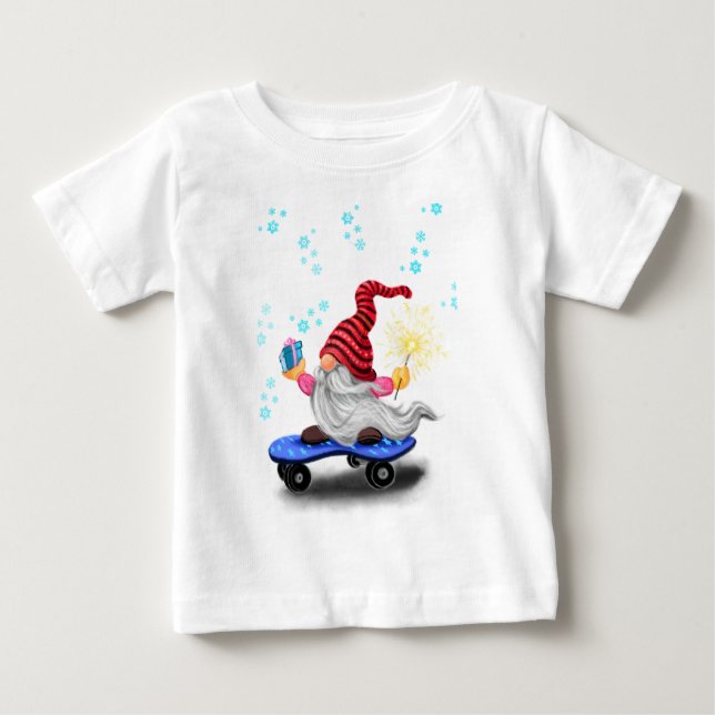 Skater Gnome Christmas Baby T-Shirt (Frente)