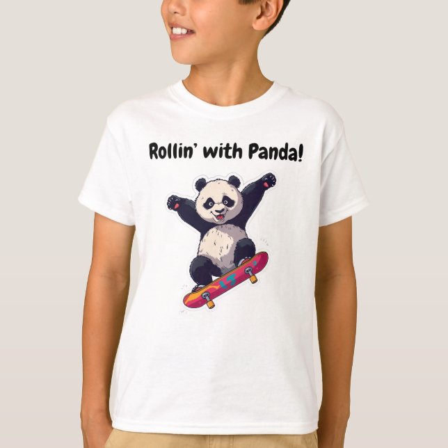 Skater Panda Kids T-Shirt – Cartoon Tee  (Frente)