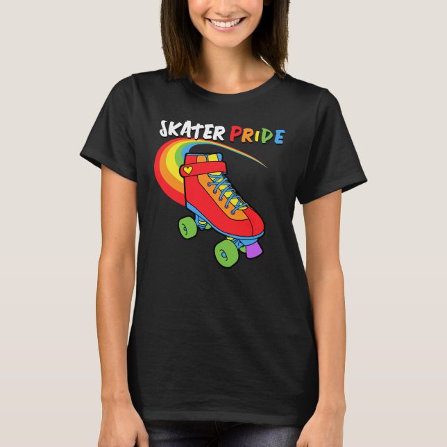 Skater Rainbow Cartoon Roller Skate Pride T-Shirt (Frente)