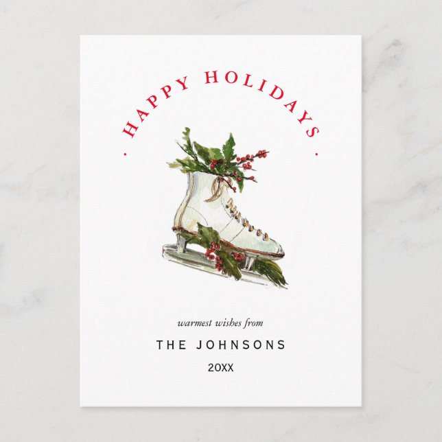 Skates de gelo com cartão verde de feriado não fot (Frente)