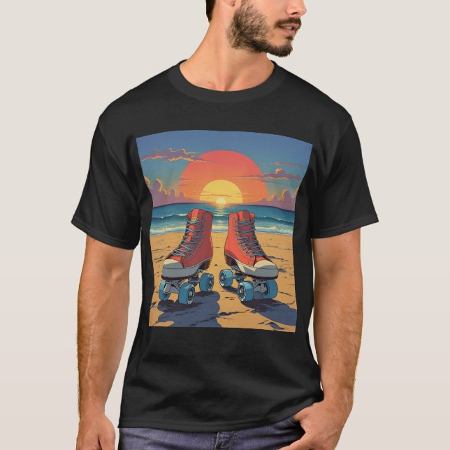 Skates Sunset - Roller Disco Beach Tee T-Shirt (Frente)