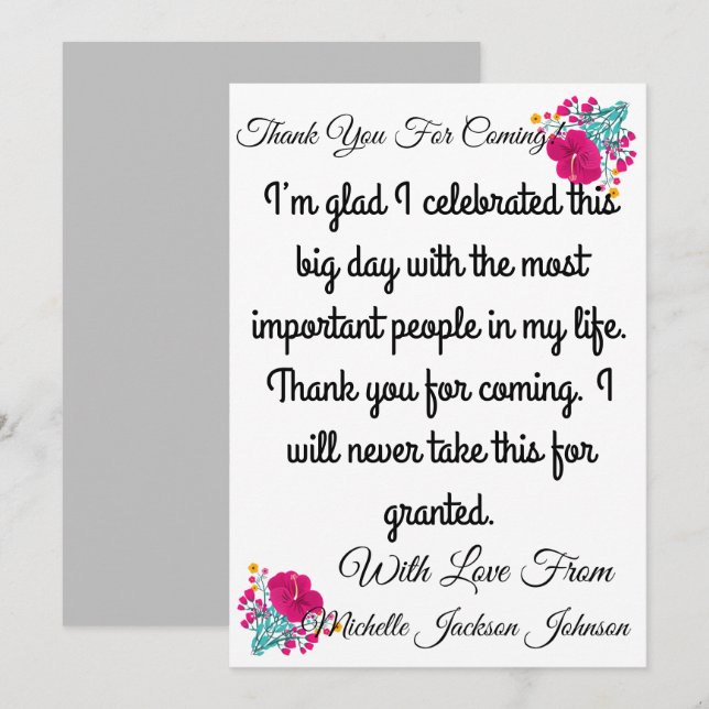 Skaymarts | Cartão Floral de Agradecimento por Com (Frente/Verso)