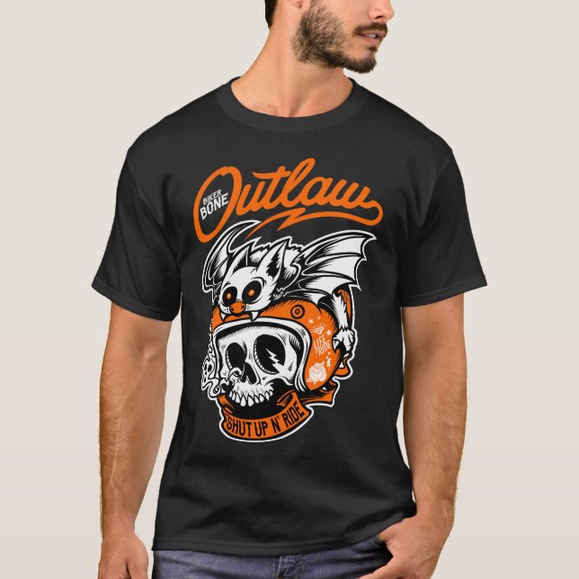 Skeleton Biker Bone Outlaw Motocicletas T-Shirt (Frente)