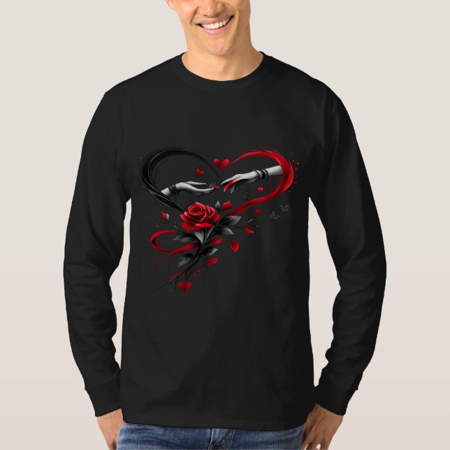 Skeleton Hands Heart Rose T-Shirt (Frente)