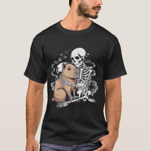 Skeleton Hugging Capybara Halloween T-Shirt - Cute