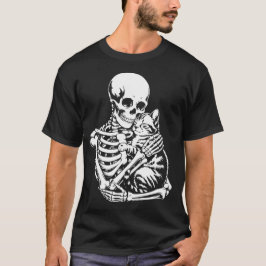 Skeleton Hugging Cat Halloween T-Shirt - Cat Lover