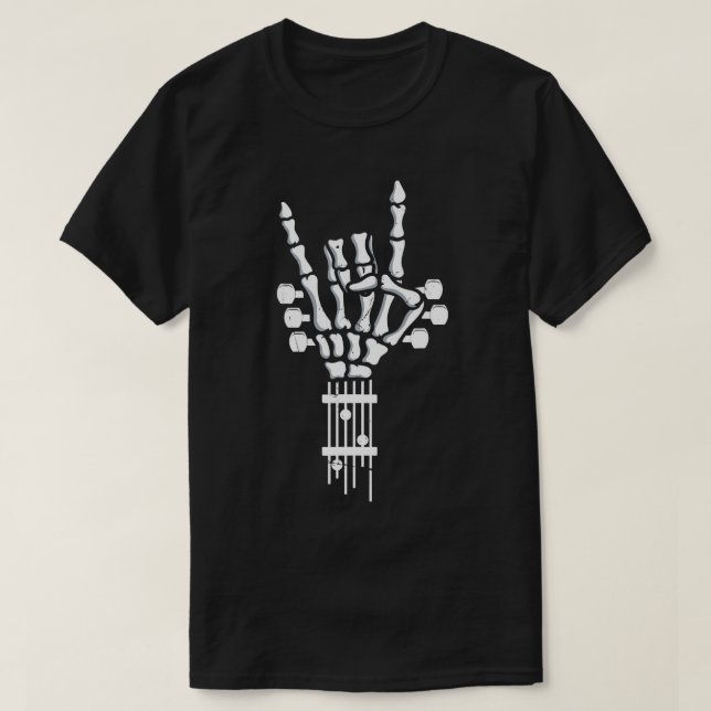 Skeleton Rock Guitar Punk Bass T-Shirt (Frente do Design)