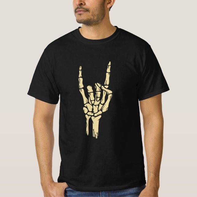 ​Skeleton Rock On Hand Sign Graphic T-Shirt - Goth (Frente)