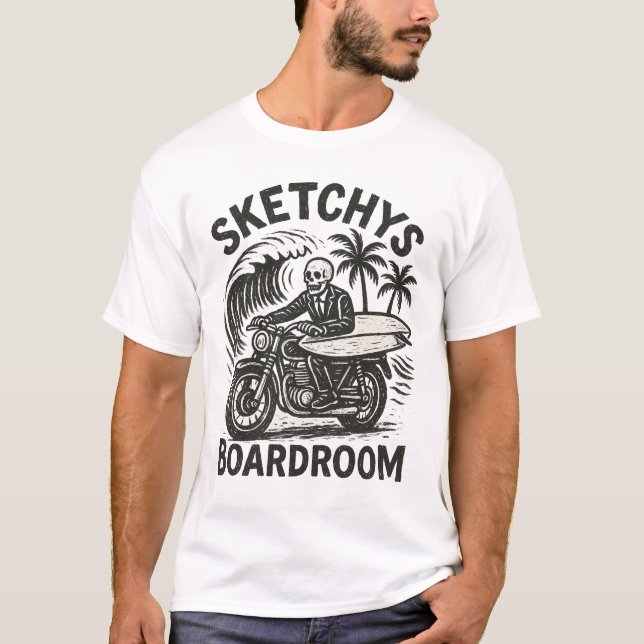Skeleton Surfer de Moto – Camiseta de Arte Surf Gr (Frente)