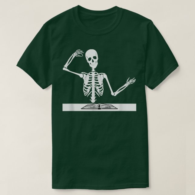 Skeleton Teacher Book History T-Shirt (Frente do Design)