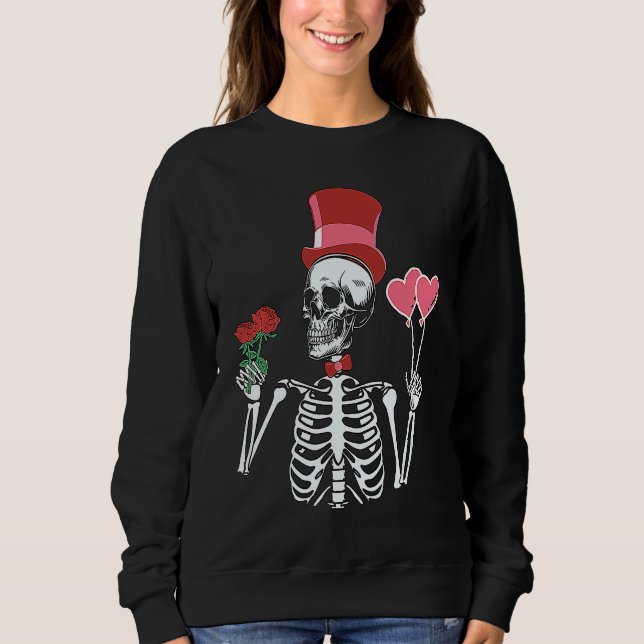 Skeleton Top Hat Rose Valentines Day Skeleton Bone (Frente)