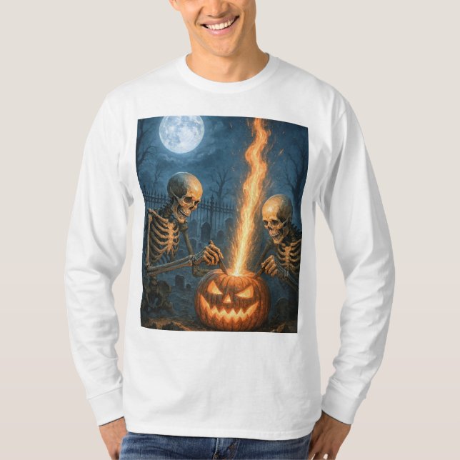 Skeletons Night Out - Camisa T Unisex De Longa Fol (Frente)