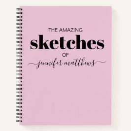 Sketchbook Preto e Personalizado, Rosa, Seu Nome
