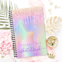 Sketchbook unicorn glitter pink iridescente nome