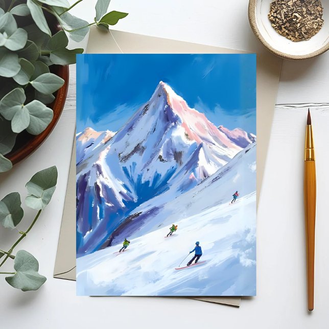 Ski Mountain Slopes Winter Watercolor Card (Criador carregado)