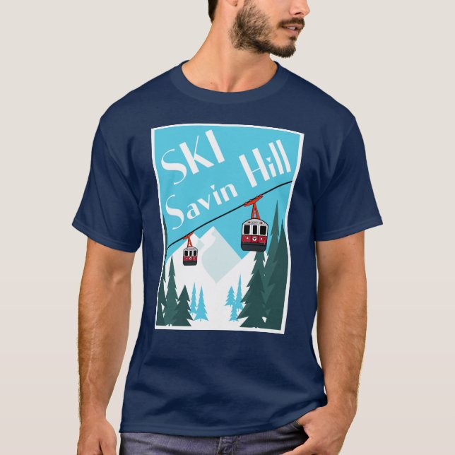 Ski Savin Hill Retro Ski Poster Style T-shirt (Frente)
