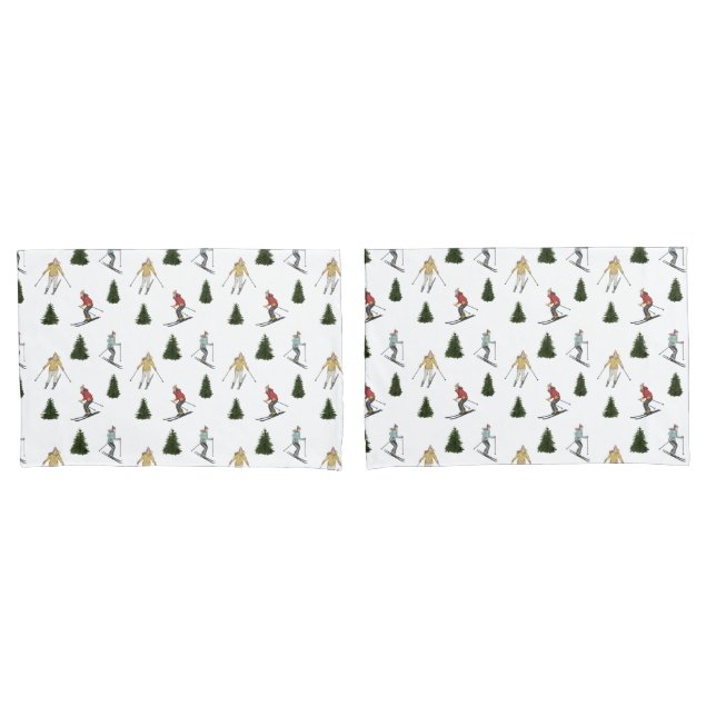 Skiers And Fir Trees Watercolor Winter Pattern (Frente - conjunto)