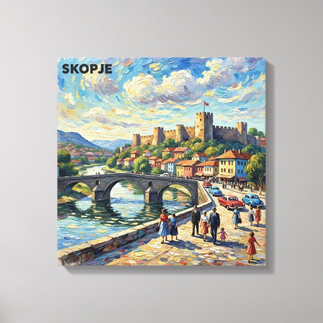 Skopje Stone Bridge and Fortress Canvas Art (Frente)