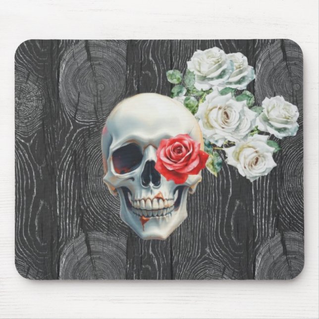 Skull and Roses Wood Texture Mouse Pad (Frente)
