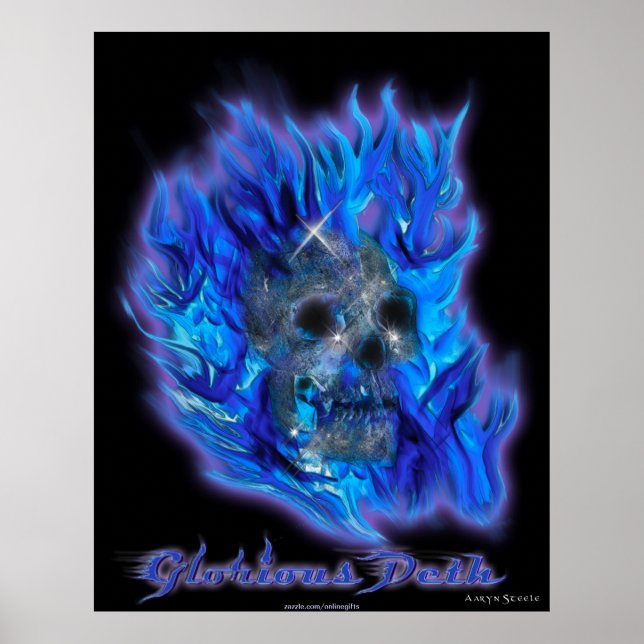 SKULL & BLUE FLAMES Aaryn Steele Art Poster (Frente)