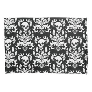Skull Flame Damask in stark white on black (Damasc