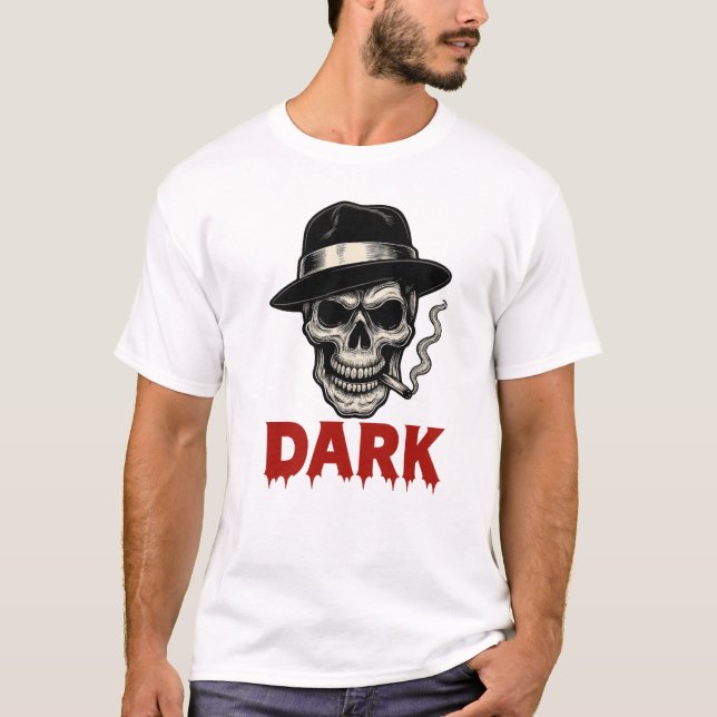 Skull Smoking Cigar Dark T-shirt  (Frente)