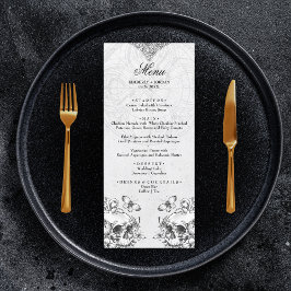 Skulls Gothic Black & White Wedding Menu Moody