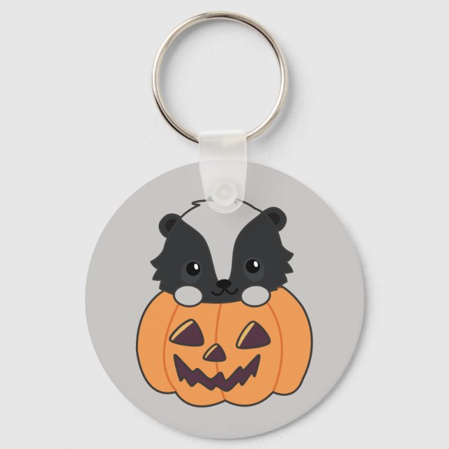 Skunk Pumpkin Cute Skunts Feliz Chaveiro de Hallow (Frente)