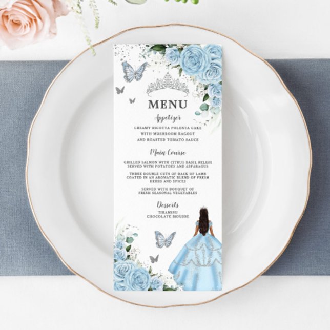 Sky Blue Floral Princess Dress Quinceañera Menu (Criador carregado)
