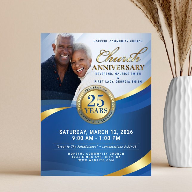 Sky Blue & Gold Church Anniversary Flyer (Criador carregado)