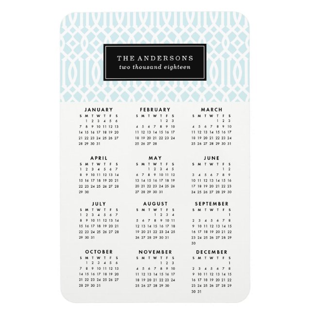 Sky Blue Trellis | Íman Calendário 2018 (Vertical)