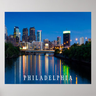 Skyline da cidade de Philadelphfia no poster da