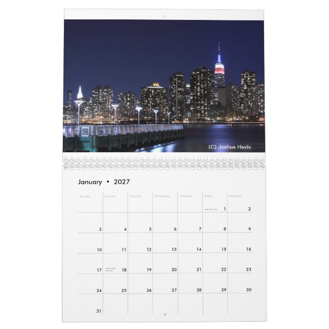 Skyline da Nova Iorque no calendário de parede da (Jan 2027)