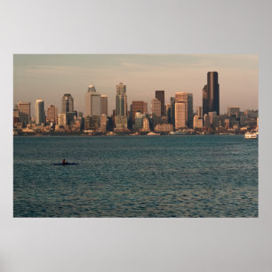 Skyline de Seattle no por do sol com impressão do
