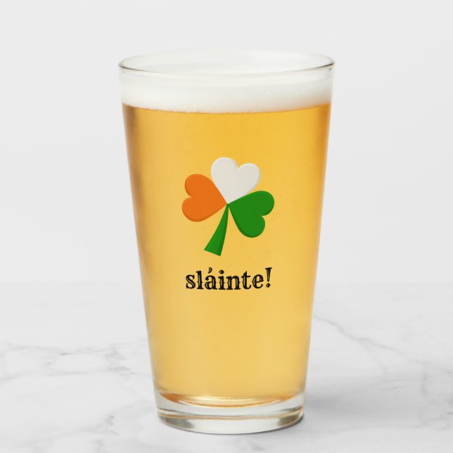Sláinte! Brinde irlandesa de 16 oz. Copo de vidro (Frente (Preenchido))