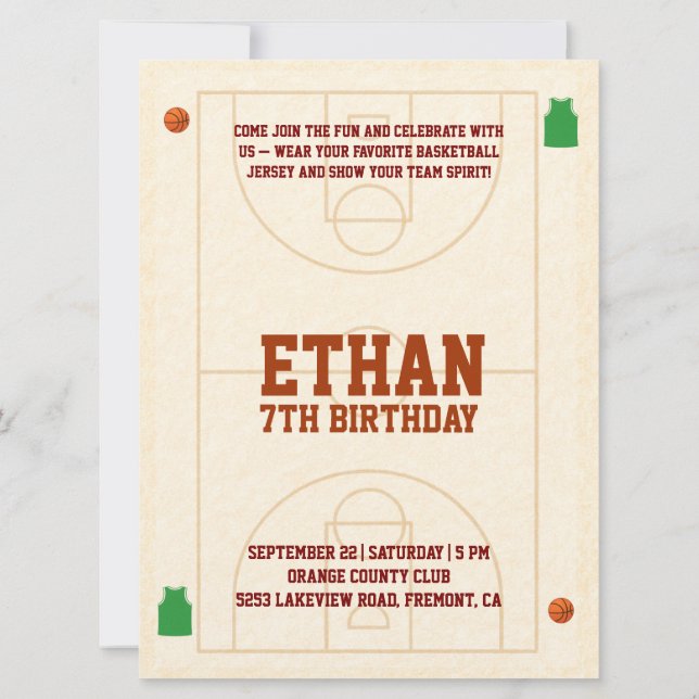 Slam Dunk Kids Basketball Birthday Invitation  (Verso)