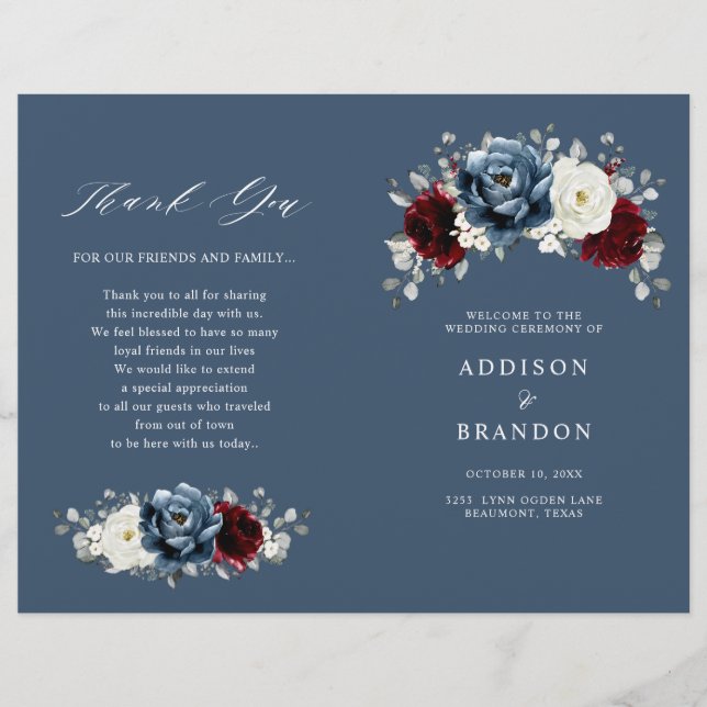 Slate Blue Burgundy White Ivory Floral (Frente)