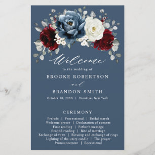 Slate Blue Burgundy White Ivory Weding Program