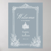 Slate Blue French Country Wedding Welcome Poster