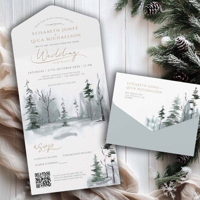 Slate Winter Landscape Woodland Weding Código QR (Criador carregado)